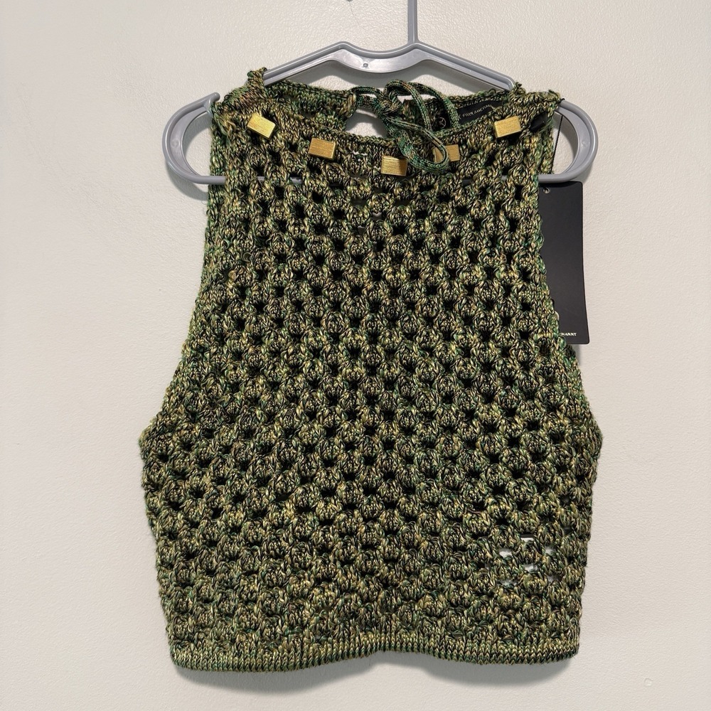 ViX Paula Hermanny NWT Aria Open Knit Green Crop Blouse Size XS